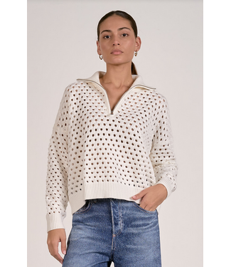 Elan Half Zip Open Knit Sweater White