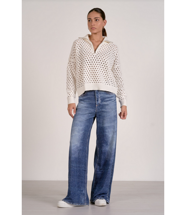 Elan Half Zip Open Knit Sweater White