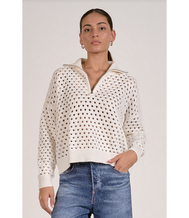 Elan Half Zip Open Knit Sweater White