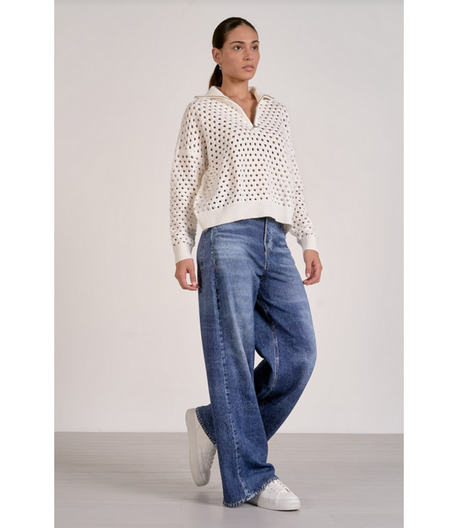 Elan Half Zip Open Knit Sweater White