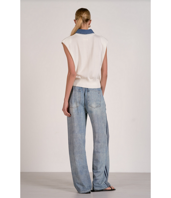 Elan Mix Media Cap Sleeve Sweater Off White