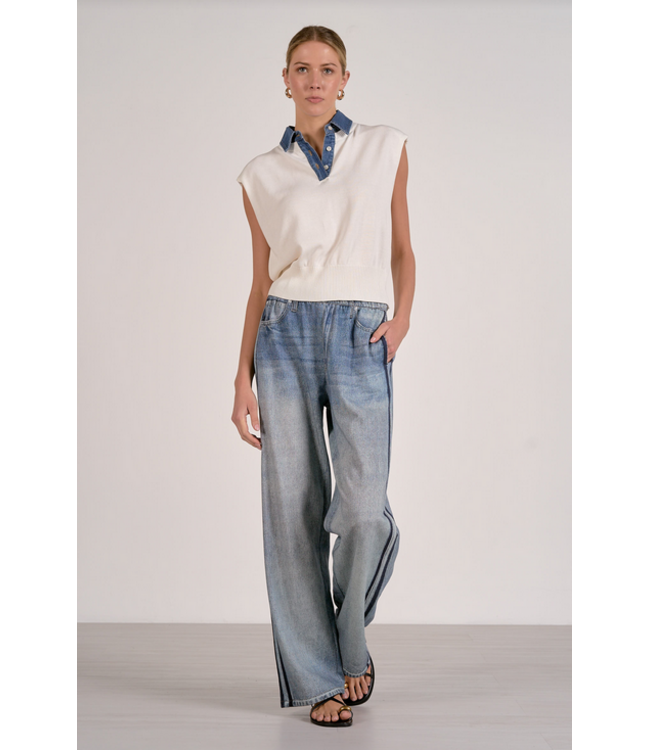 Elan Mix Media Cap Sleeve Sweater Off White