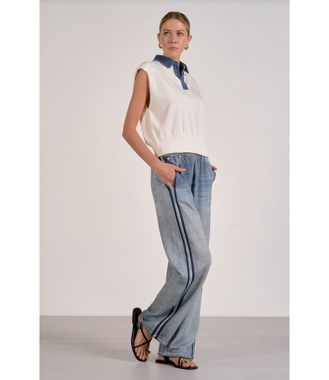 Elan Mix Media Cap Sleeve Sweater Off White