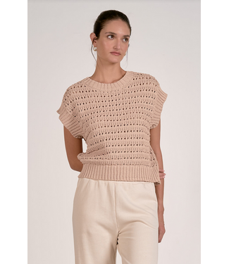 Short Sleeve Open Knit Sweater Sand