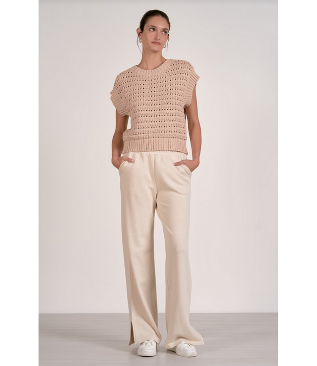 Short Sleeve Open Knit Sweater Sand