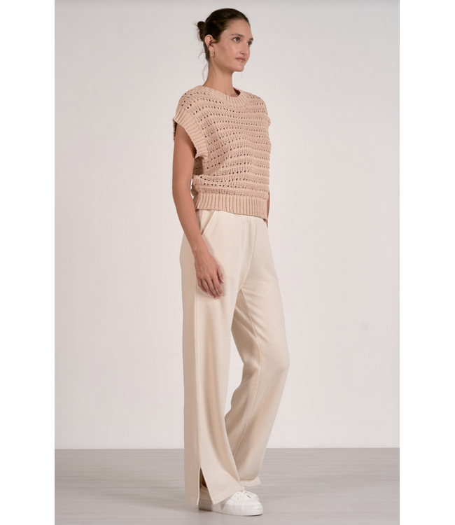 Short Sleeve Open Knit Sweater Sand