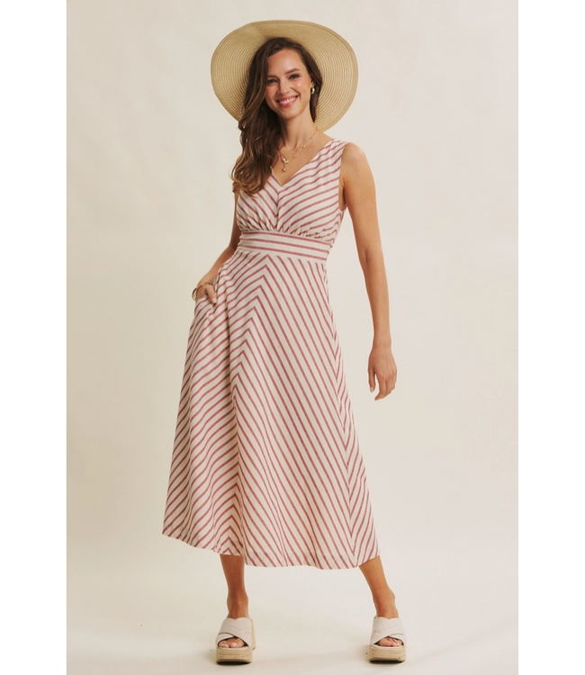 in february Lurex Stripe Fit and Flare Dress Red