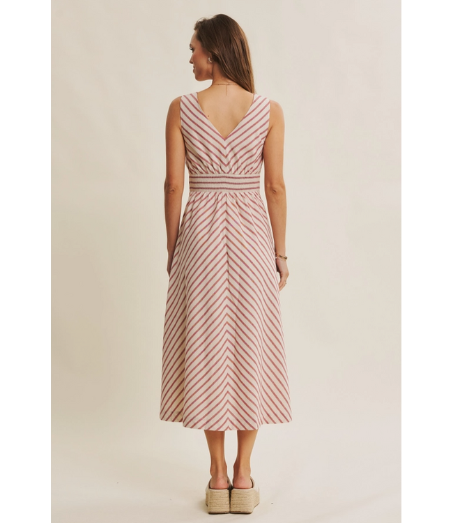 in february Lurex Stripe Fit and Flare Dress Red