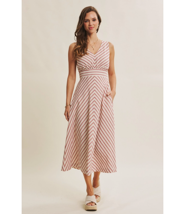 in february Lurex Stripe Fit and Flare Dress Red