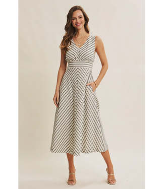 in february Lurex Stripe Fit and Flare Dress Green