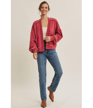 in february Washed French Terry Cardigan Red Pear