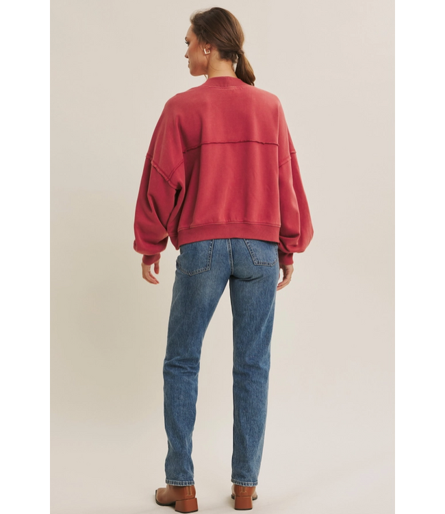 in february Washed French Terry Cardigan Red Pear