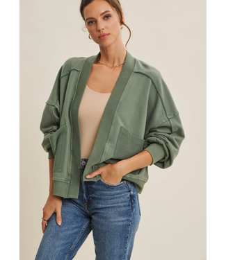 in february Washed French Terry Cardigan Dusty Teal