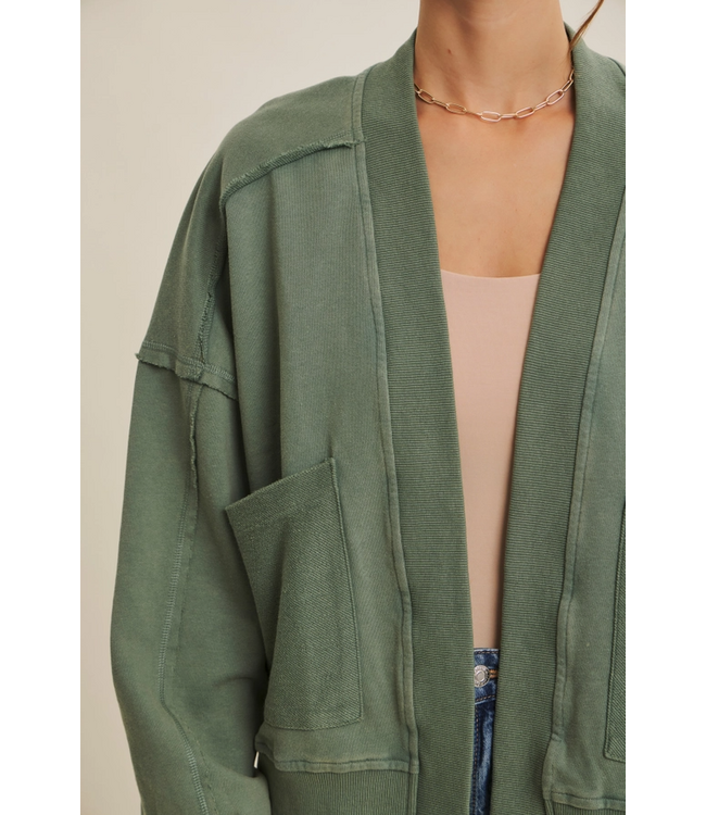 in february Washed French Terry Cardigan Dusty Teal