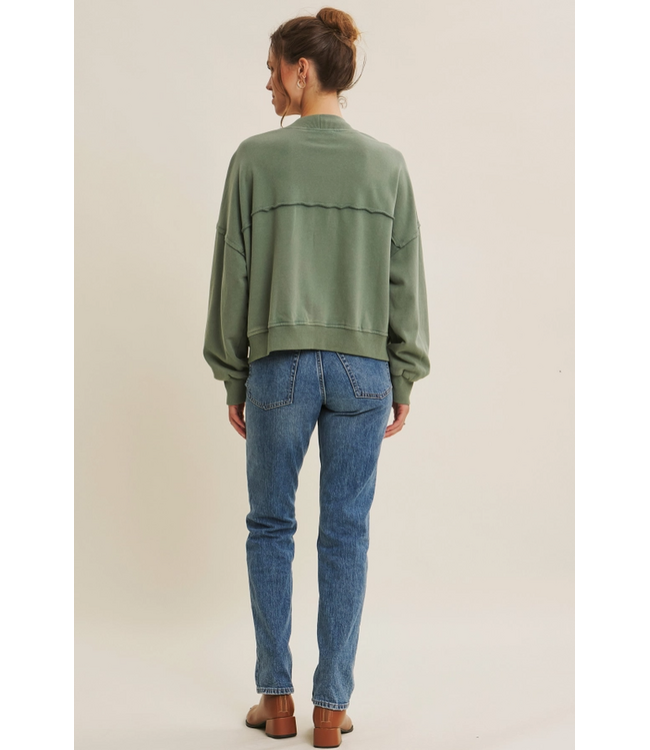 in february Washed French Terry Cardigan Dusty Teal