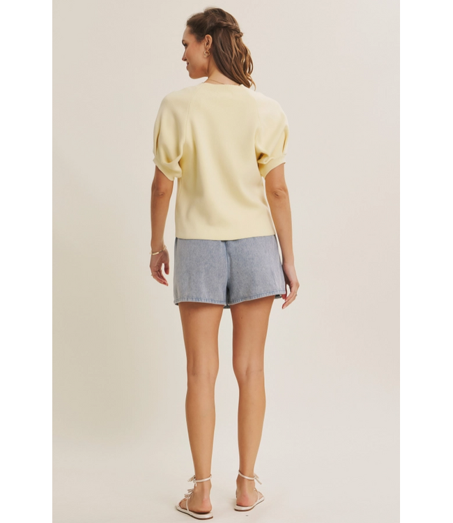 Cotton Sweater With Puff Sleeve Lemon