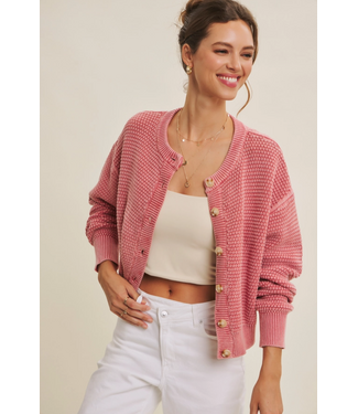 in february Mineral Washed Cable Knit Cardigan Pale Mauve