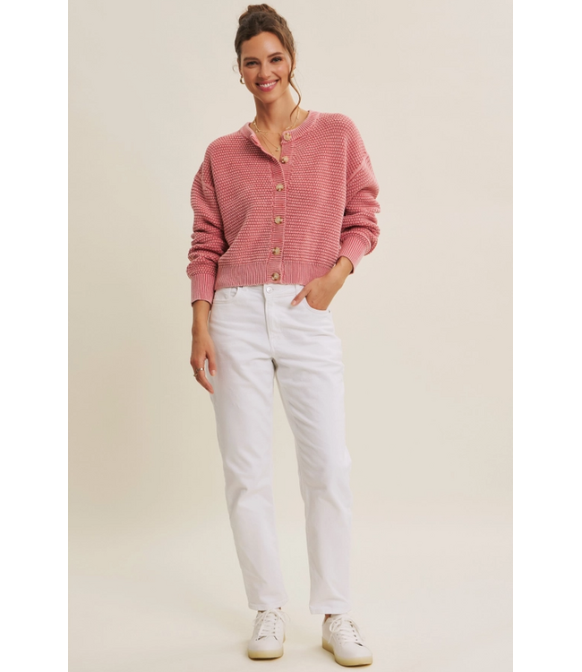 in february Mineral Washed Cable Knit Cardigan Pale Mauve