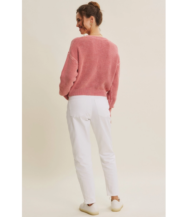 in february Mineral Washed Cable Knit Cardigan Pale Mauve