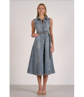 Elan Sleeveless Button Down Midi Dress Denim