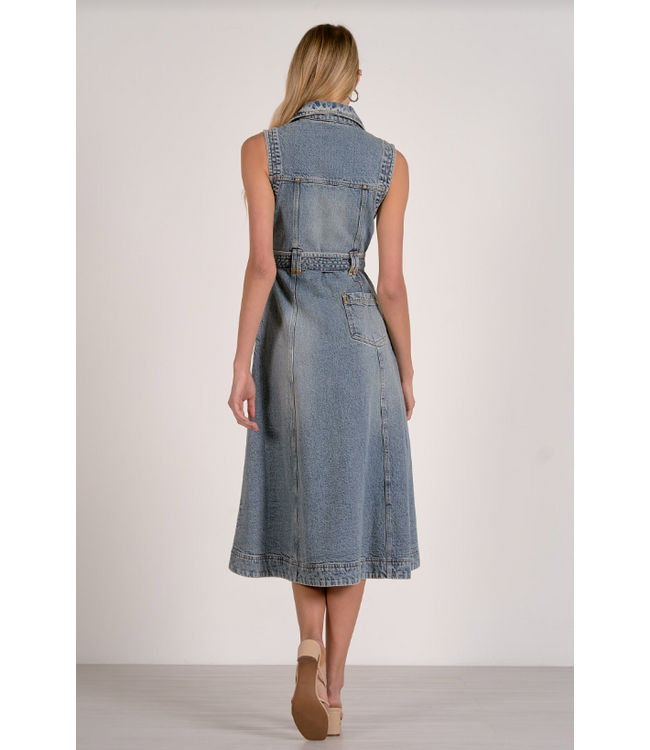 Elan Sleeveless Button Down Midi Dress Denim