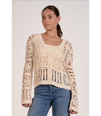 Elan Open Knit Cardigan Sweater Natural