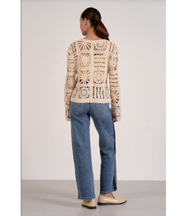 Elan Open Knit Cardigan Sweater Natural