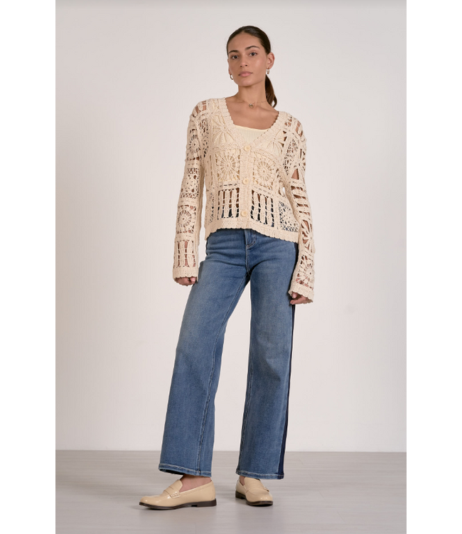 Elan Open Knit Cardigan Sweater Natural
