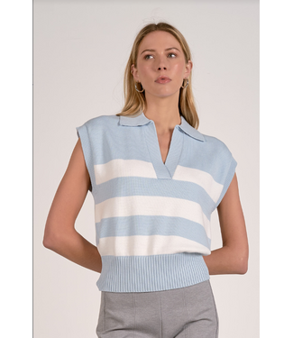 Elan Sleeveless Collar Sweater Blue Stripe