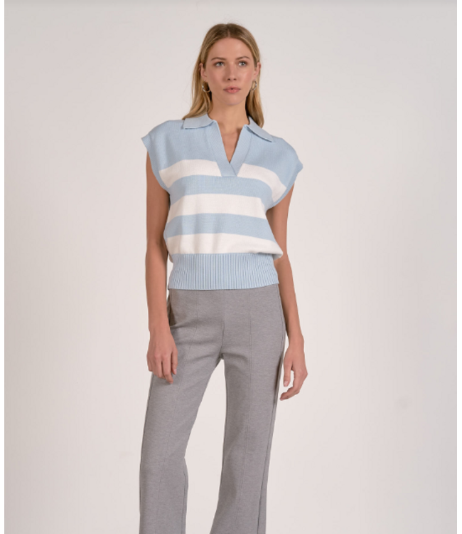 Elan Sleeveless Collar Sweater Blue Stripe