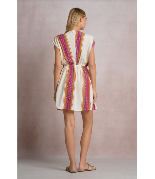 Elan V-Neck Stretch Waist Dress Pink