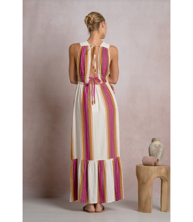 Elan Halter Maxi Ruffle Bottom Dress Pink
