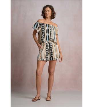 Elan Off Shoulder Ruffle Top Neutral Aztec