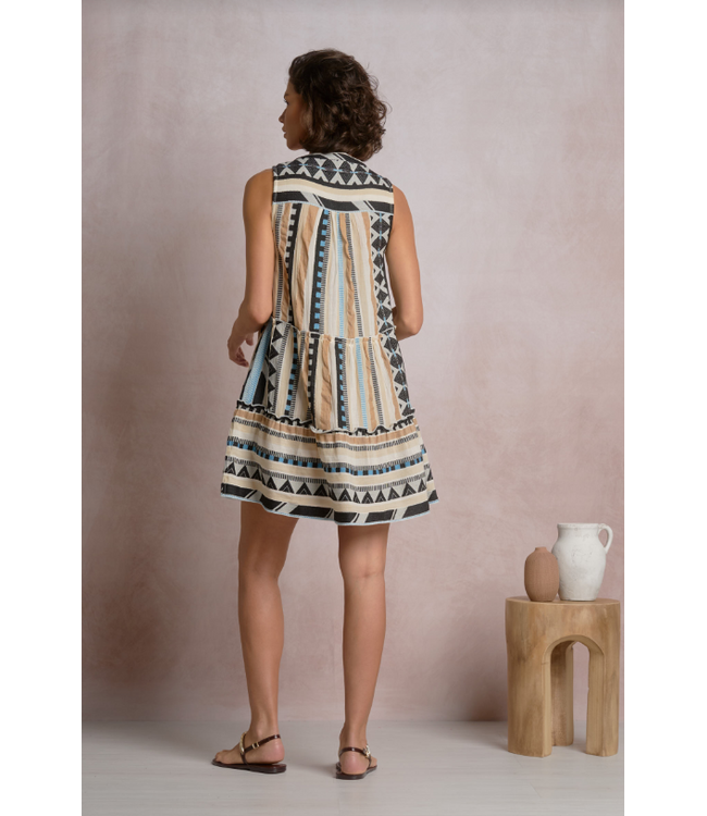 Elan A Line Sleeveless Dress Neutral Aztec