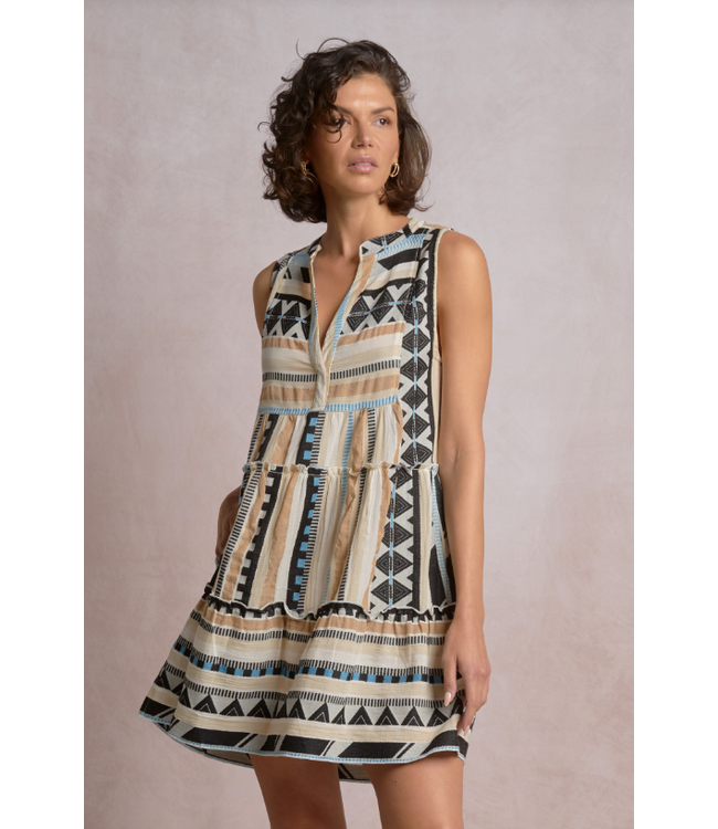 Elan A Line Sleeveless Dress Neutral Aztec