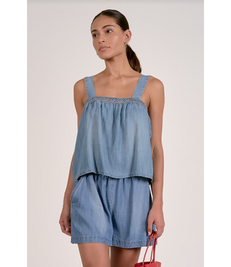 Elan Flowy Denim Wash Tank Top