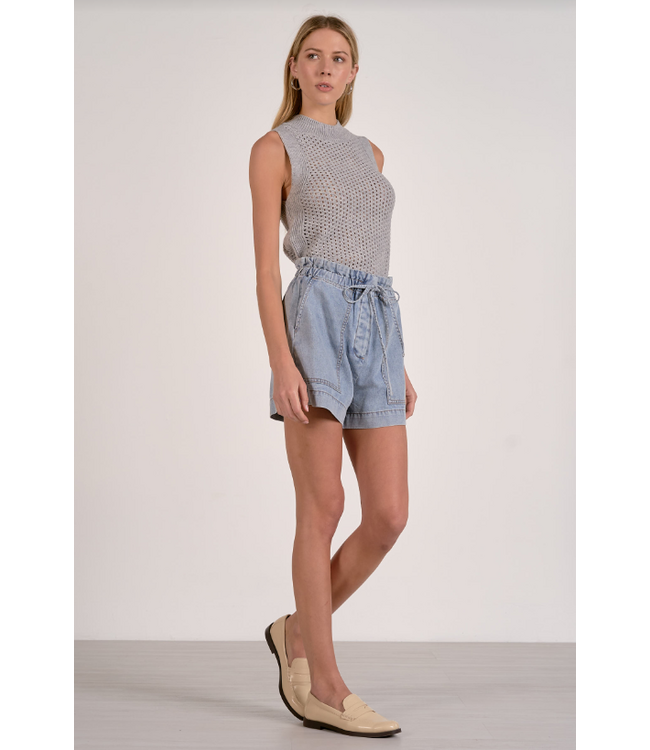 Elan Drawstring Denim Blue Shorts