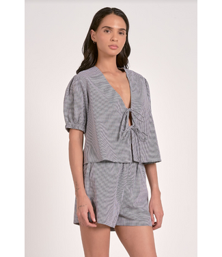 Elan Flyaway Tie Top Black Seersucker