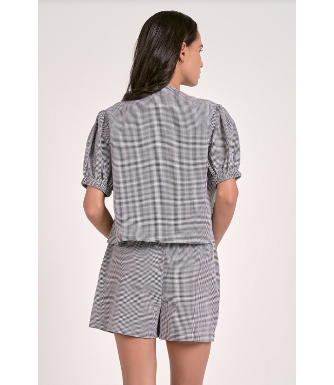 Elan Flyaway Tie Top Black Seersucker