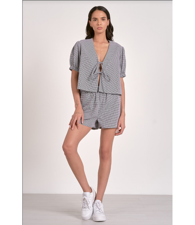 Elan Flyaway Tie Top Black Seersucker