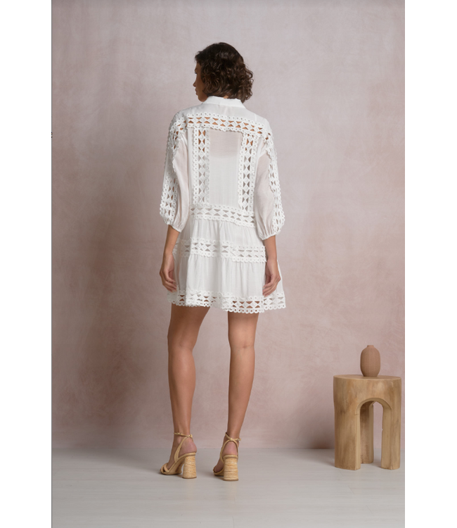Elan 3/4 Sleeve Ruffle Dress White