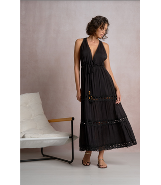 Elan V-Neck Halter Maxi With Tie Waist Black