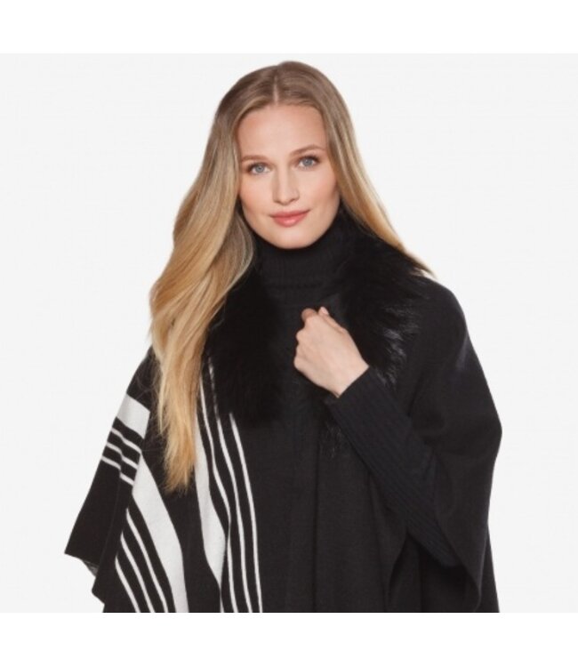 Linda Richards Racing Stripe Cashmere Blend & Fox Cape