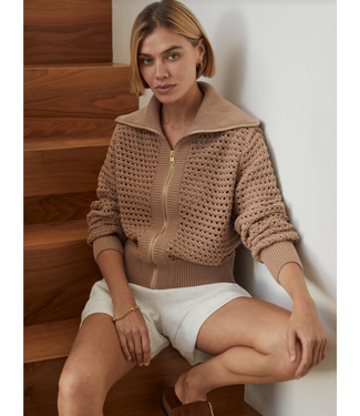 Varley Eloise Full Zip Knit Warm Taupe
