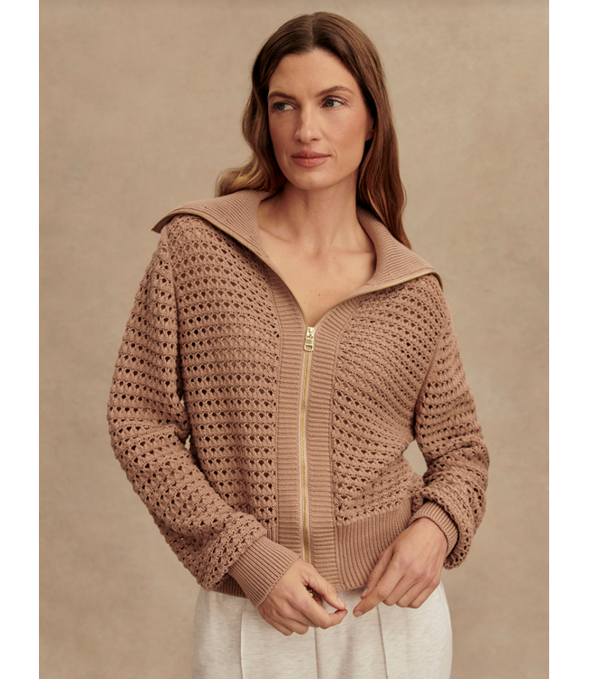 Varley Eloise Full Zip Knit Warm Taupe