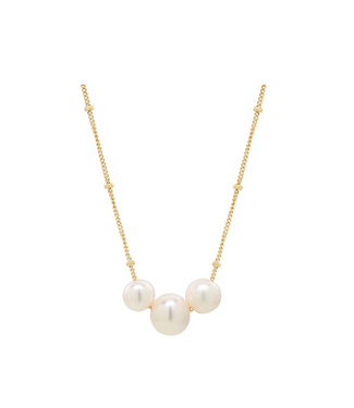 Triple Pearl Necklace Gold Filled Ball Chain