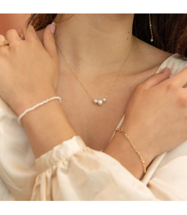 Triple Pearl Necklace Gold Filled Ball Chain