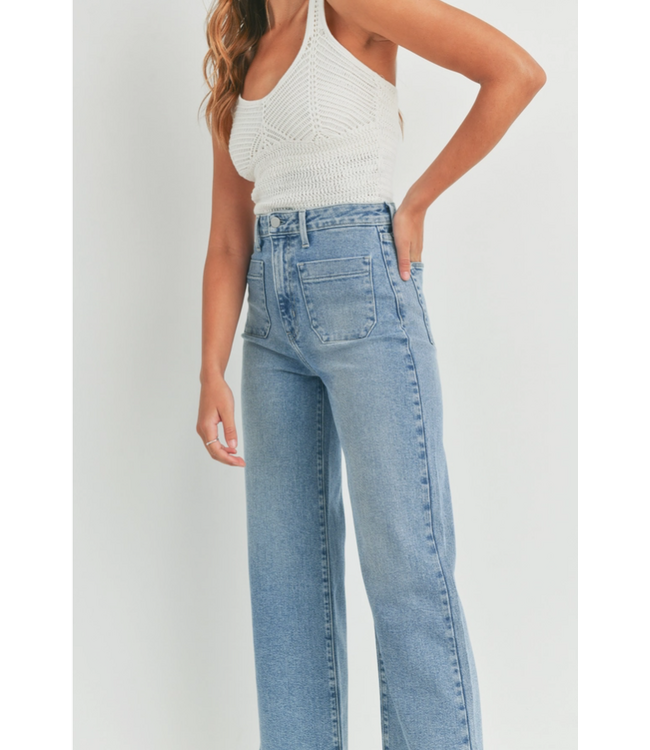 Patch Pocket Wide Leg Jean Med