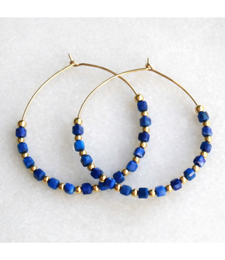 Beaded Lapis Lazuli Hoop Earrings