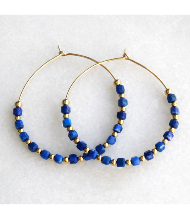 Beaded Lapis Lazuli Hoop Earrings